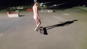 Girl Skateboarding completely naked